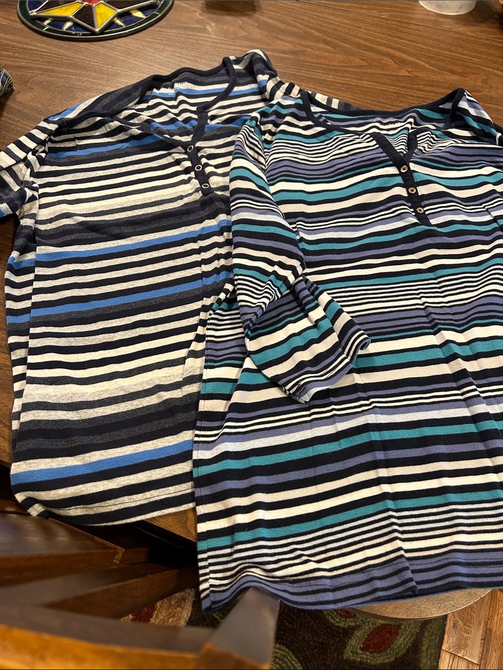 croft & barrow Boys Long-Sleeve Striped Henley in Navy, Teal & White